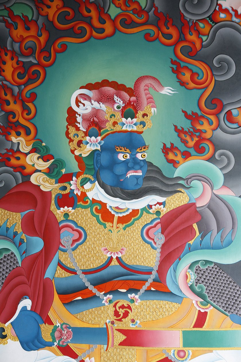 Tempelvakt som vokter søren, kalt Virudhaka. Kopan kloster, Kathmandu, Nepal av Unbekannt