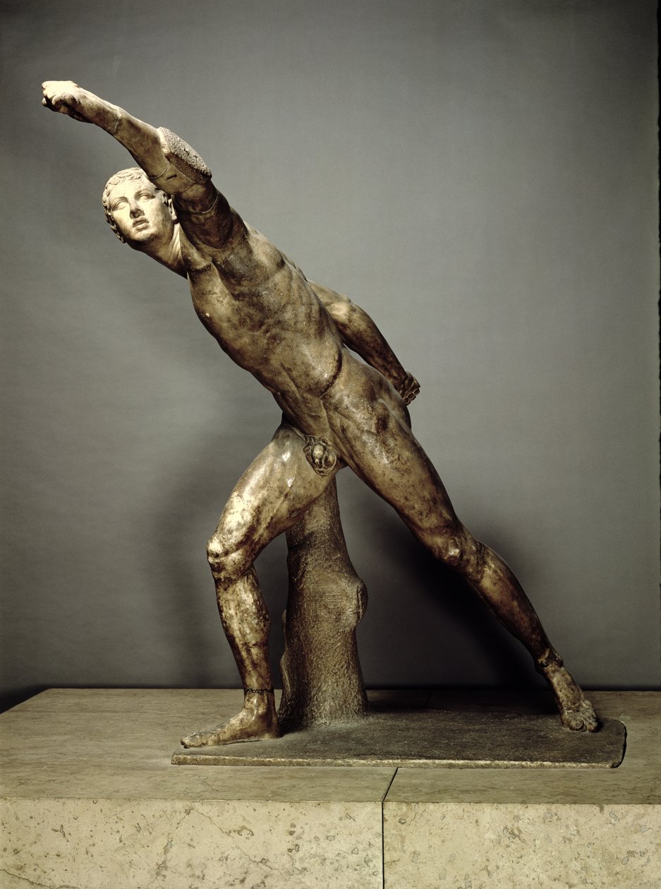 Borghese-gladiatoren, gresk, ca. 50 f.Kr. (marmor) (se også 98022) av Unbekannt