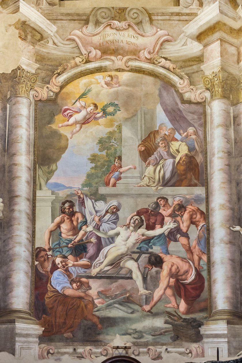 The Martyrdom of St Lawrence, Teatini Room, Church of San Vincenzo, Piacenza, Emilia-Romagna, Italia (bilde) av Unbekannter Künstler