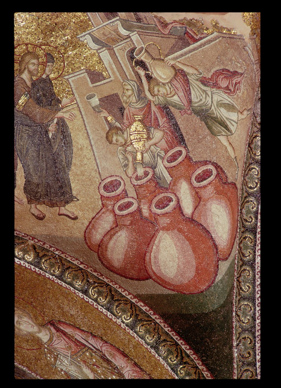 Miracle of Cana, fra Chora-klosteret, bysantinsk, ca. 1300-tallet (mosaikk) (for detaljer se 119256) av Unbekannt