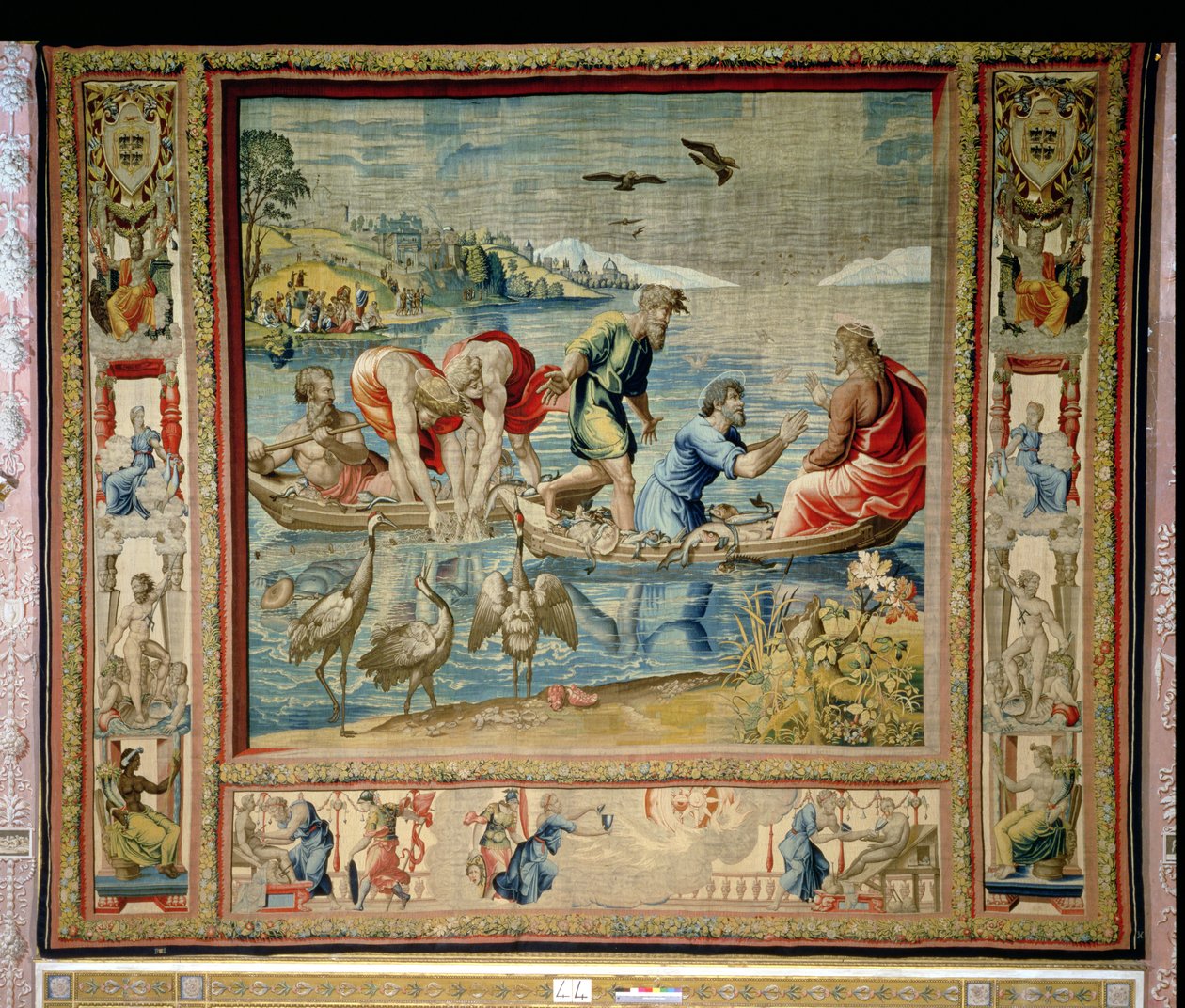 The Miraculous Draft of Fishes, fra Brussel-teppet, kopier av Rafaels Vatikanserie av Apostlenes gjerninger (teppe) av Unbekannt