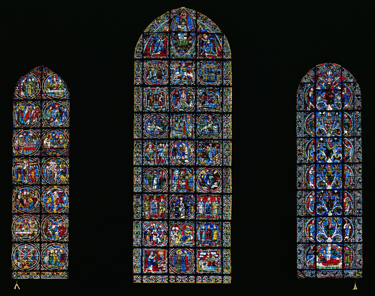 The Passion, The Nativity and the Tree of Jesse (farget glass) (for detaljer 98063-64) av Unbekannt