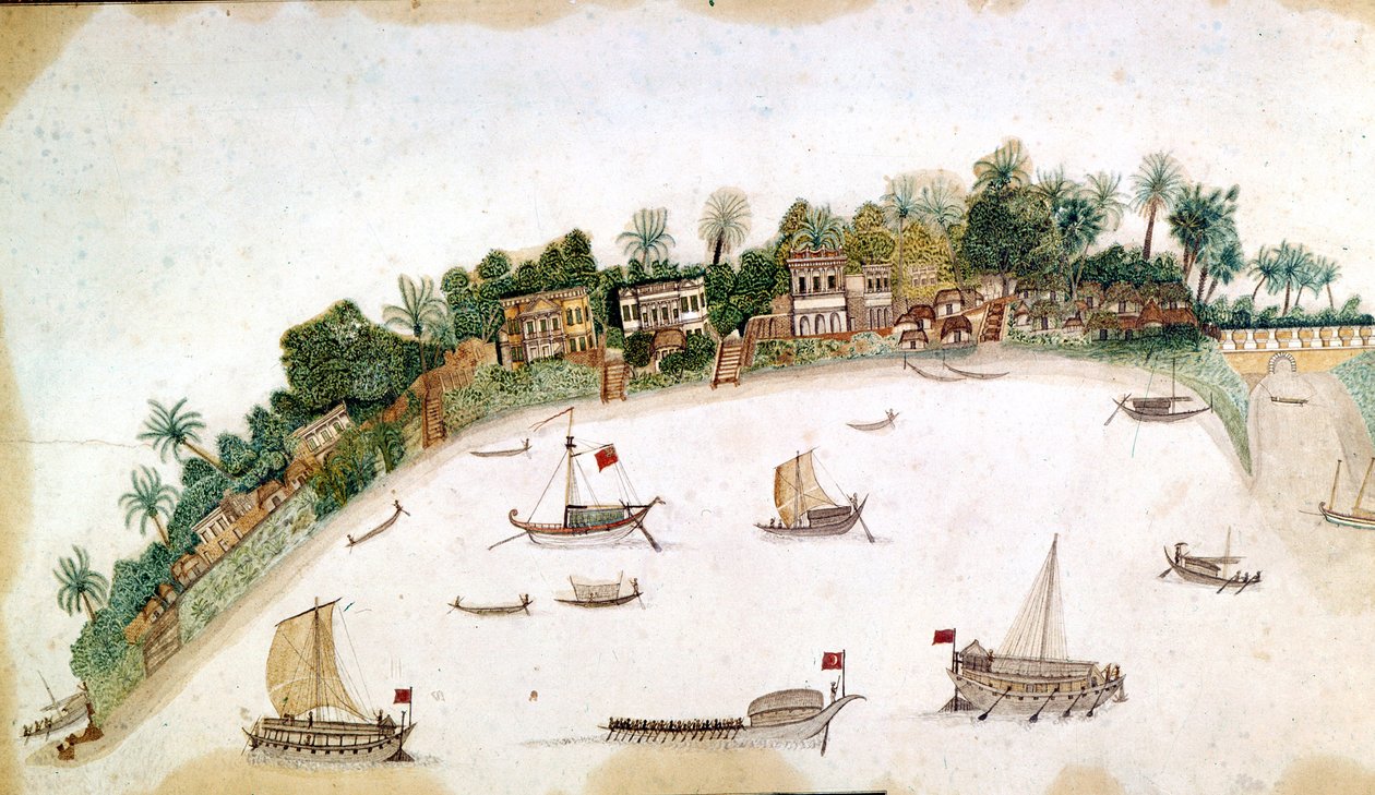 The River Hooghly, Calcutta (penn og blekk med akvarell på papir) av Unbekannt