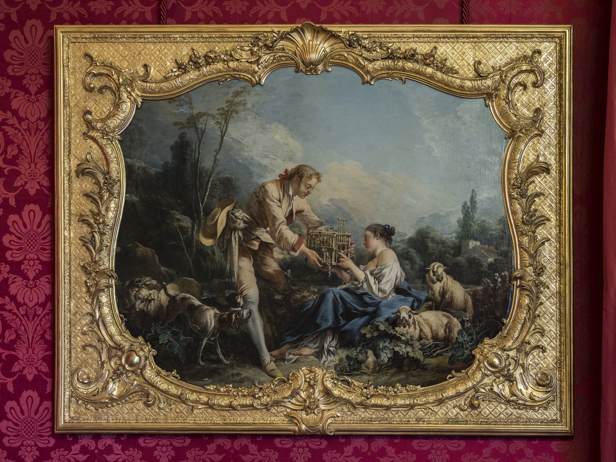 Den selvtilfredse pastoren eller buret. Maleri av Francois Boucher (1703-1770). Prinsessens parade eller paraderom. Hotel de Soubise, Paris av Unbekannt