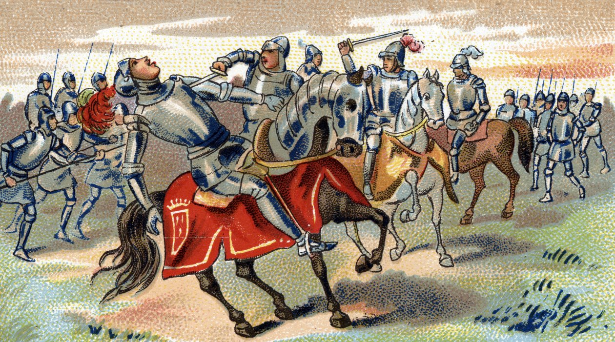 John Talbots død drept i slaget ved Castillon (1453), sent på 1800-tallet (kromolitografi) av Unbekannter Künstler