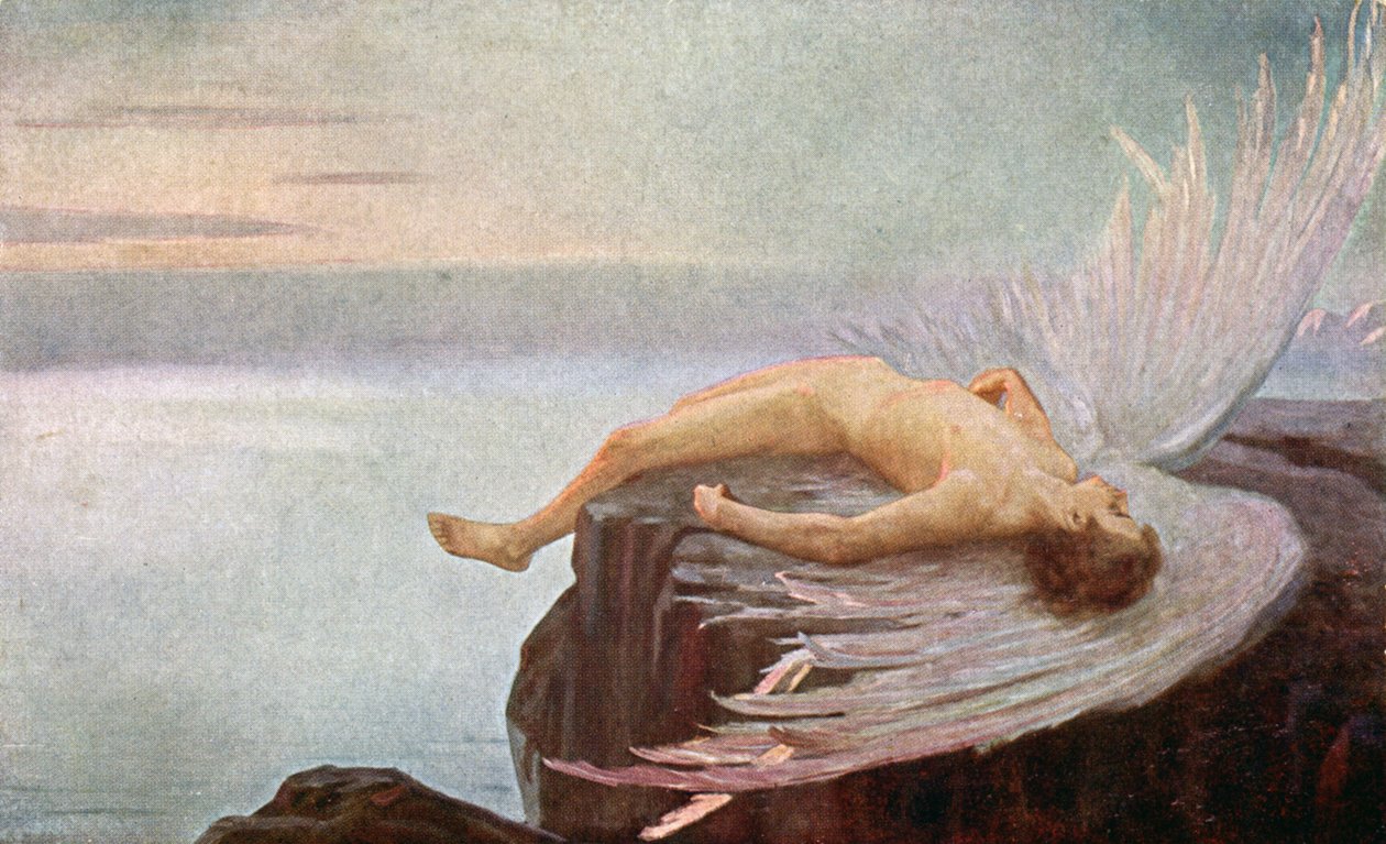Ikaros fall. Illustrasjon av EN Klakatschewa, Ungarn av Unbekannter Künstler