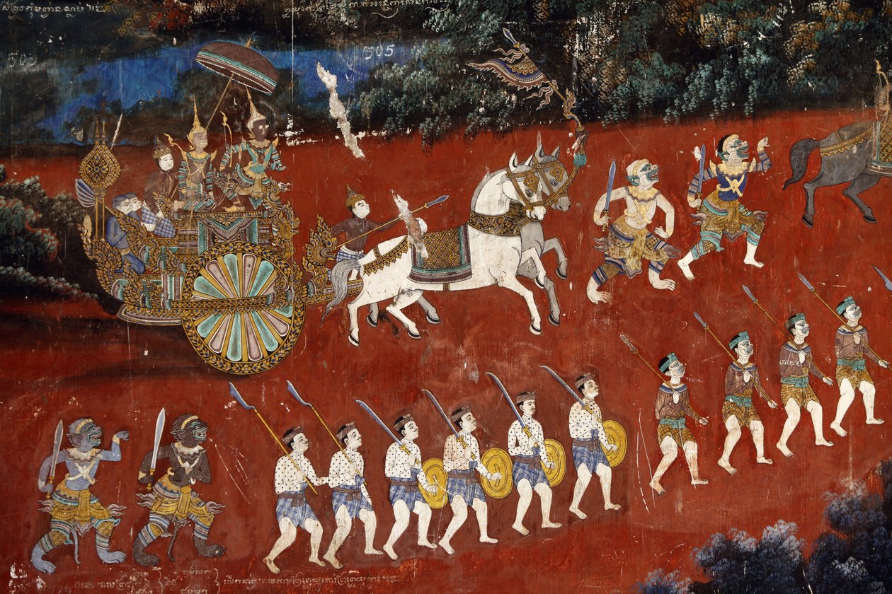 Det indre av sølvpagodens sammensatte vegger er dekket med veggmalerier som viser historier fra Reamker, dvs. Khmer-versjonen av det klassiske indiske eposet, Ramayana. Noen deler av veggmaleriene er forringet og værskadet. Veggmaleriene var s av Unbekannt