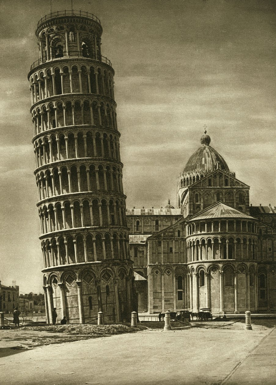 Det skjeve tårnet og apsis til kuppelen (duomo) i Pisa i 1925 av Unbekannt