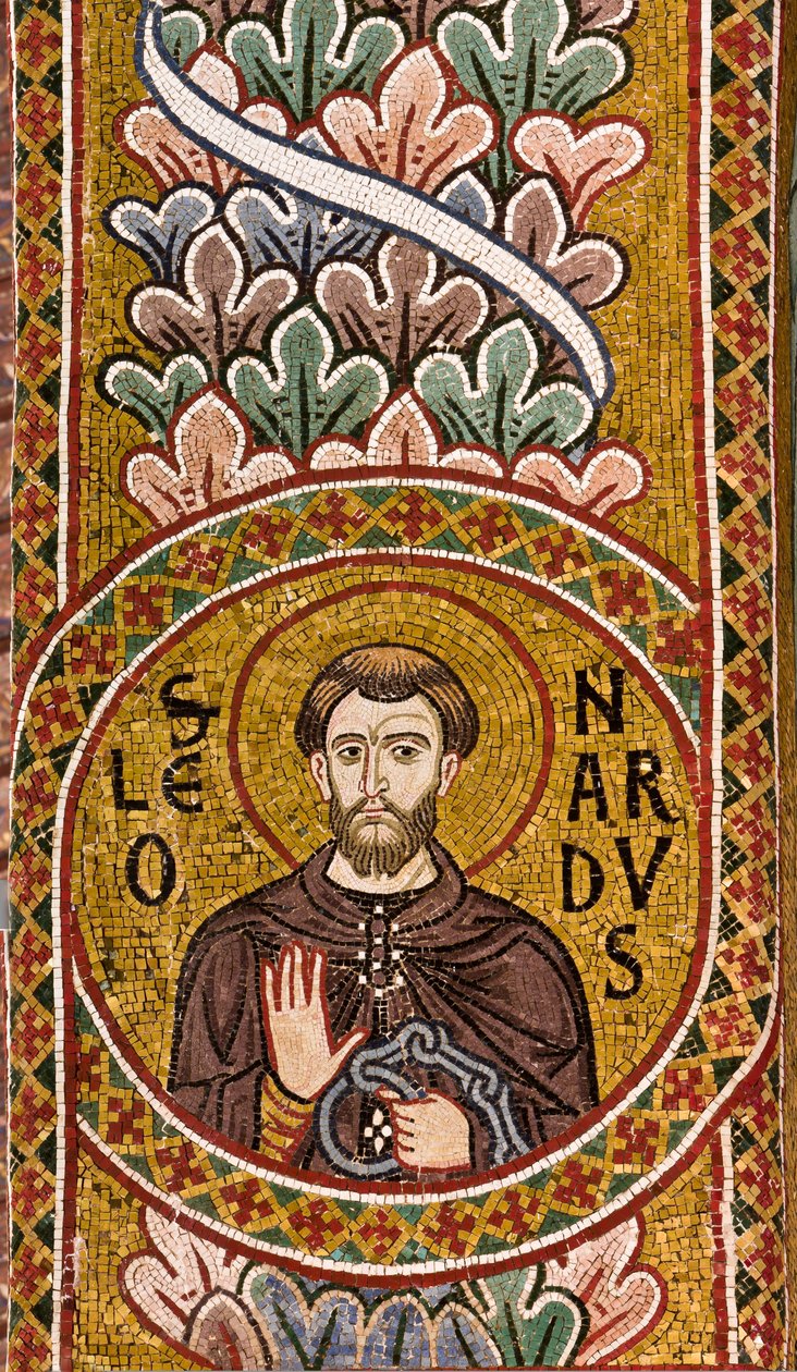 Skibet, mosaikk under en bue: "St. Leonard", XII århundre, Palatinerkapellet, Det kongelige palass eller Palazzo dei Normanni (normannernes palass), Palermo, Sicilia, Italia (bilde) av Unbekannter Künstler
