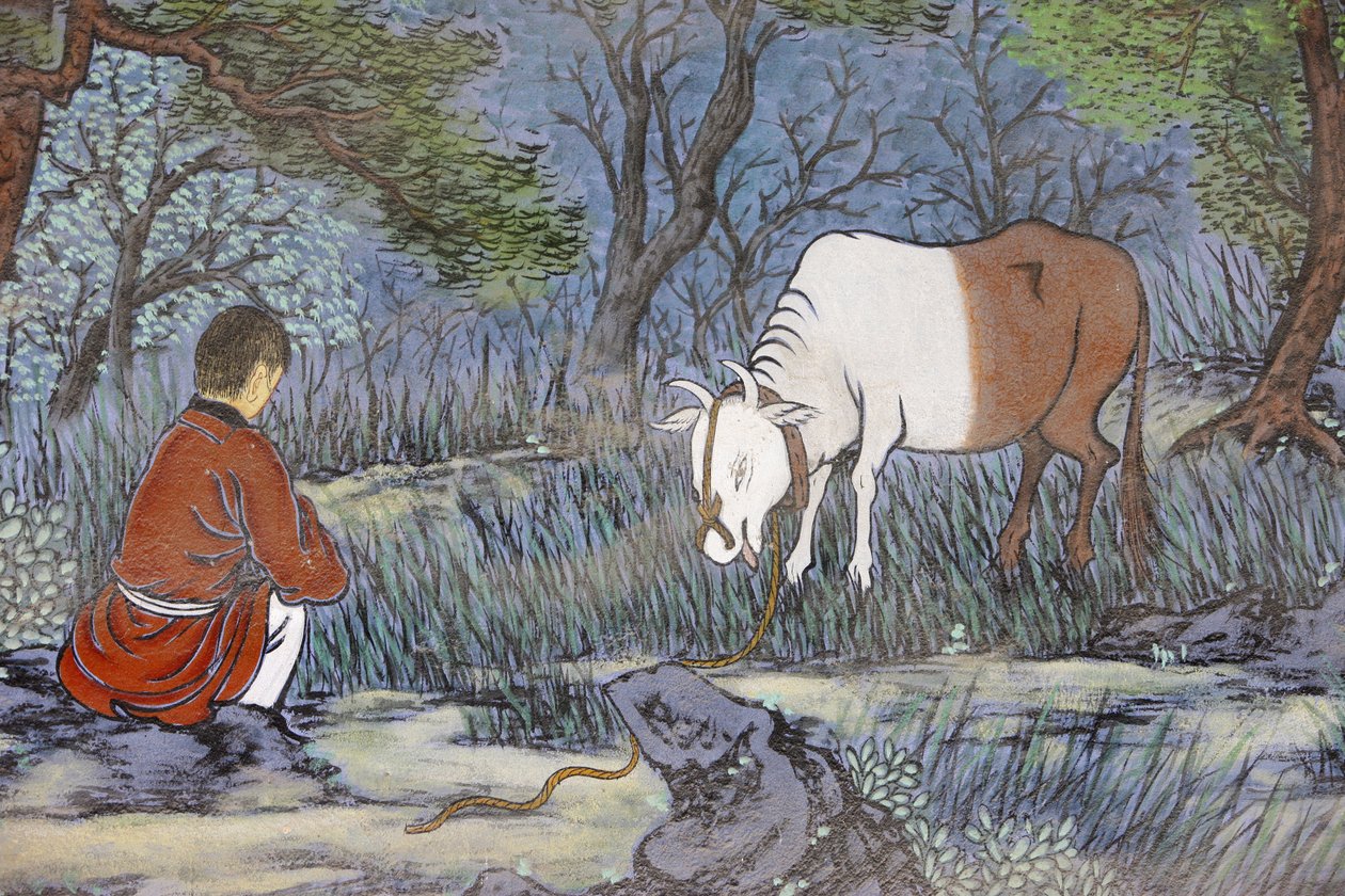 The ten Herding Pictures of Zen Buddhism represent the stages of enlightementHerding the ox, Seoul, Coree du Sud   1074131   no       Norwegisch  Original: Translat: av Unbekannt