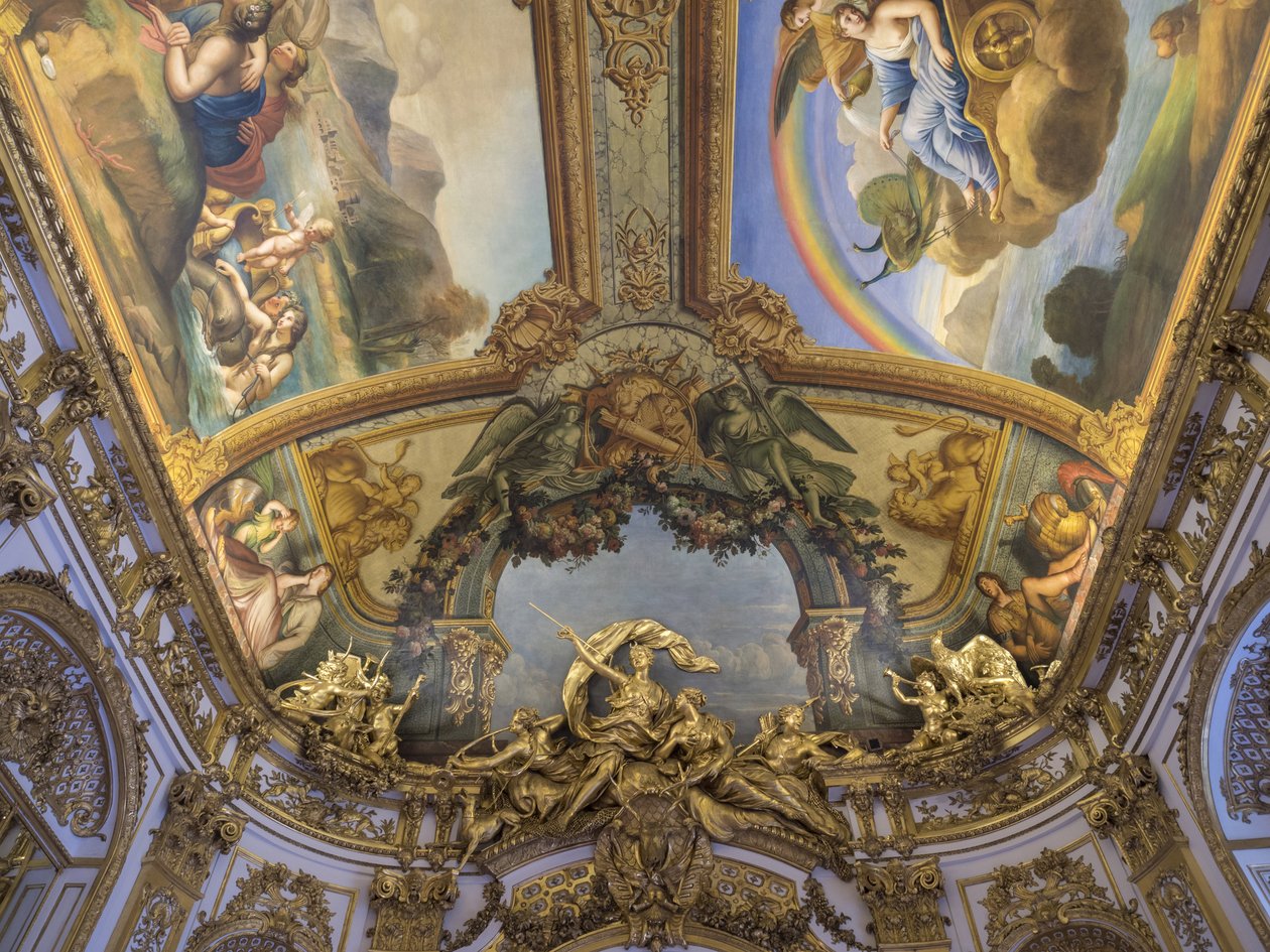 Trofeen til Diane Chasseresse, en gruppe skulpturert fra døren til Galerie doree, av Francois Antoine Vasse (1681-1736), ca. 1715. Banque de France. Hotel de Toulouse, tidligere hotel de la Villiere, Paris - Hotel de Toulouse, hovedkvarteret til banken av Unbekannt