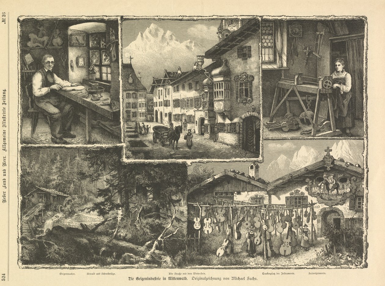 Fiolinindustrien i Mittenwald, Stuttgart 1882 (gravering) av Unbekannter Künstler