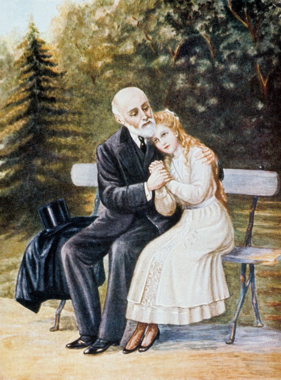 Therese av Lisieux ber faren Louis Martin komme inn i klosteret, illustrasjon av Unbekannter Künstler