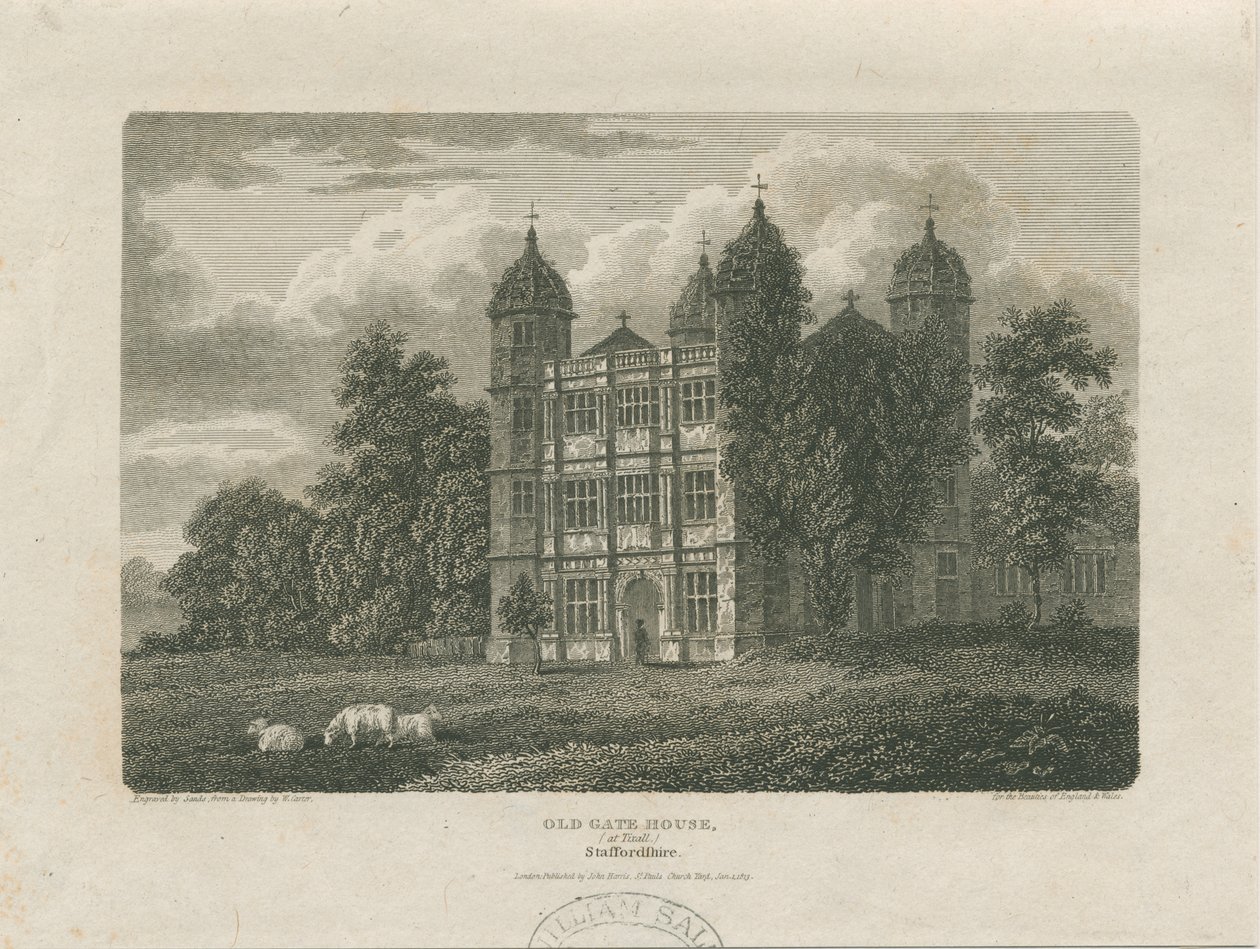 Tixall Hall - Gatehouse: gravering, 25. november 1775 av Unbekannt