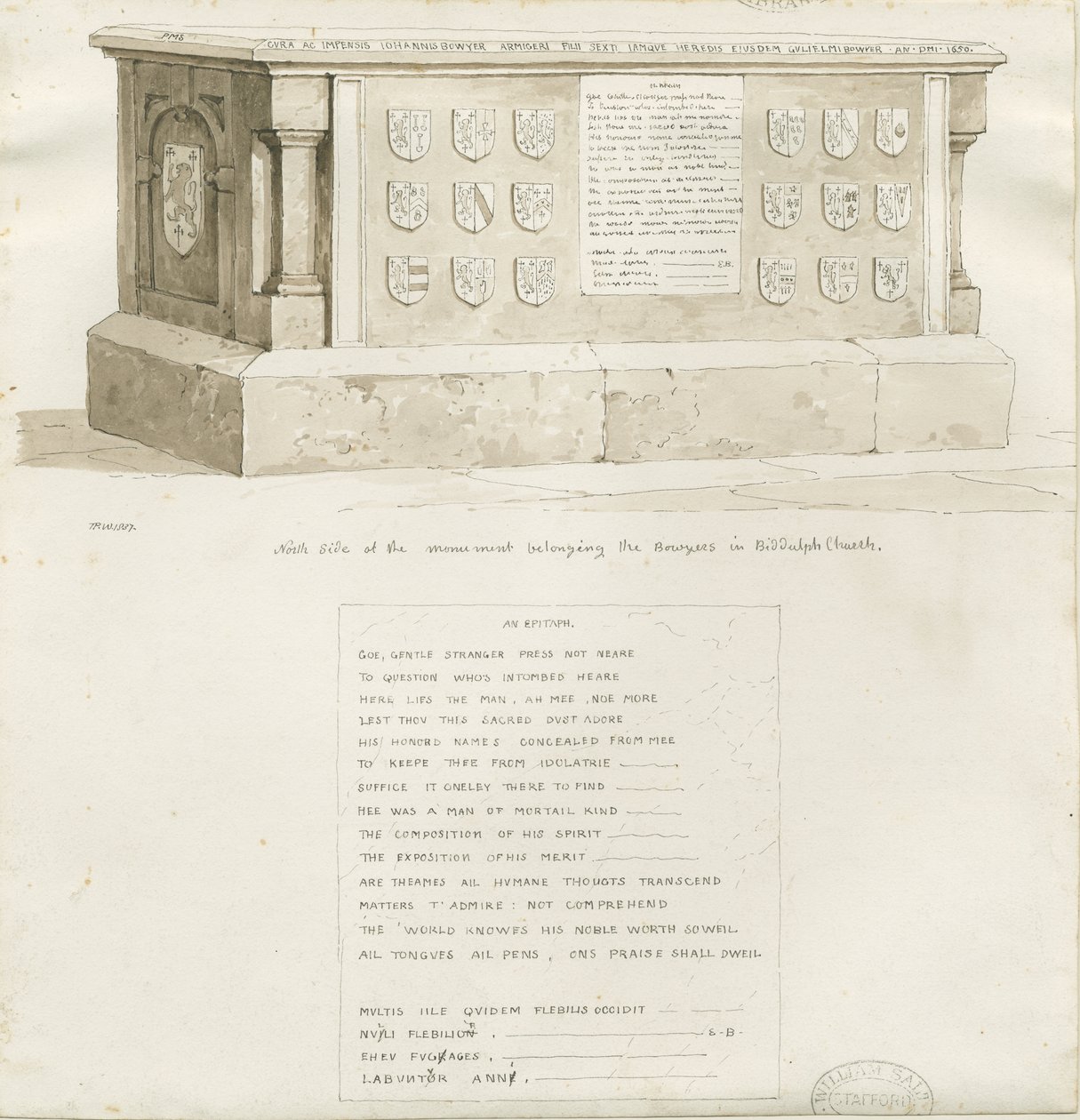 Grav i Biddulph Church - "William Bowyer": sepia-tegning, 1837 av Unbekannt