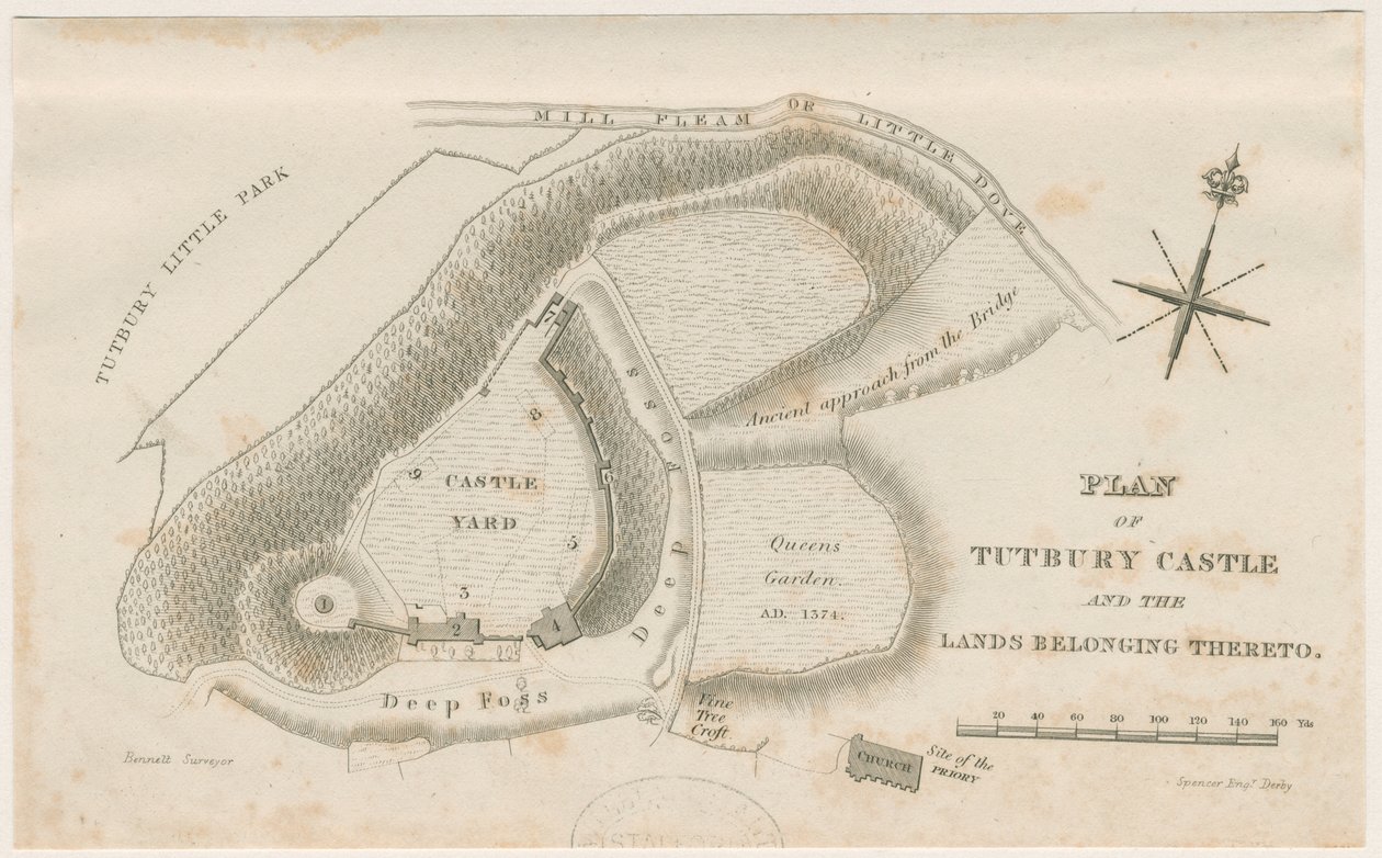 Tutbury Castle: Plan: gravering, nd [c 1832] av Unbekannt