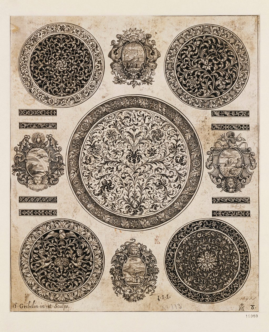 Storbritannia, London, Studie for ornamental tegning på urkasse av Benjamin Baud