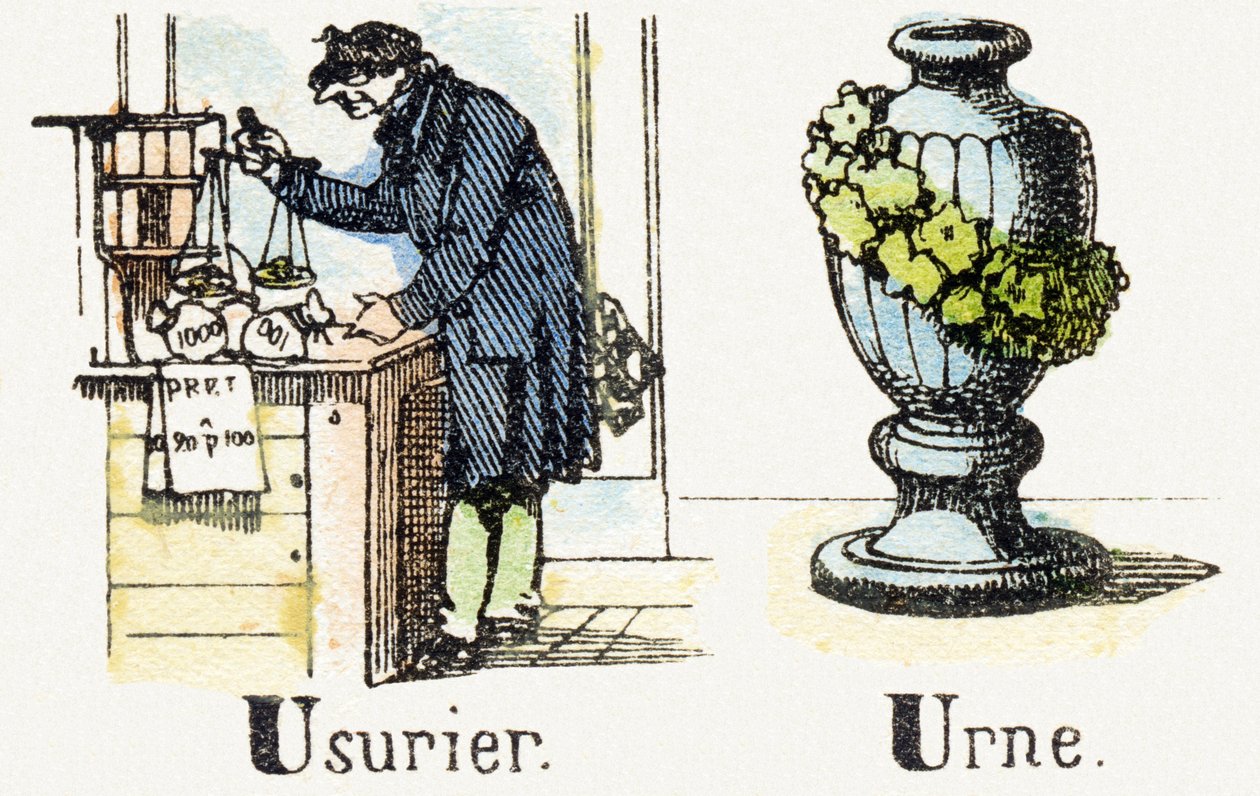 U - Usurier - Urne - Child Entertainment Alphabet ca. 1890 (litografi) av Unbekannt