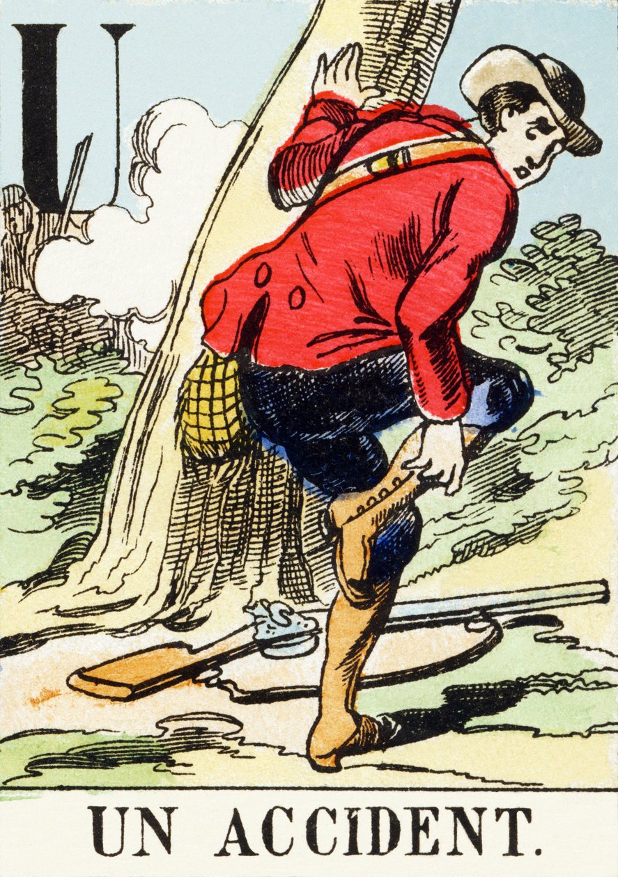 U : Un accident - The Hunting Alphabet, ca. 1890 (gravering) av Unbekannt