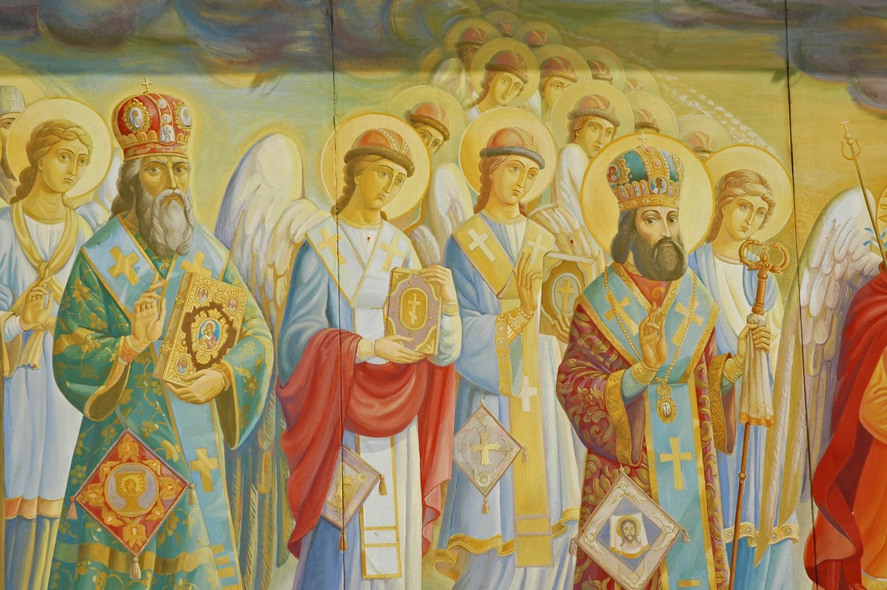 Ukraina, Kiev, St. Michaels ortodokse kloster (orig1108, rekonstruert 2001), ekstern freskomaleri av Unbekannt