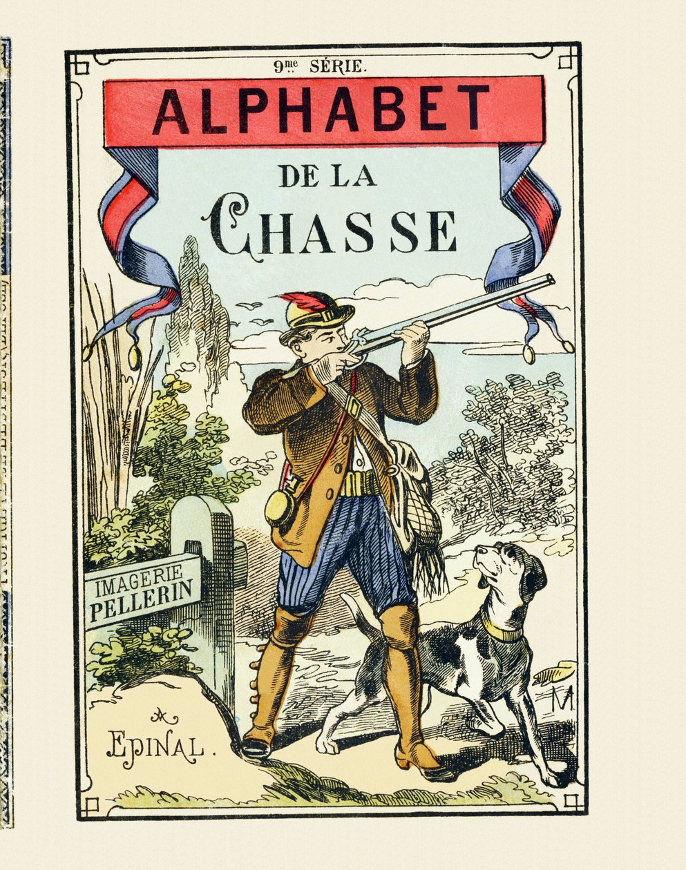 En jeger og hunden hans - Cover of The Hunting Alphabet - Bilde Pellerin, Epinal, s. d. - 16 sider - 9. serie, ca. 1890 (trykk) av Unbekannt