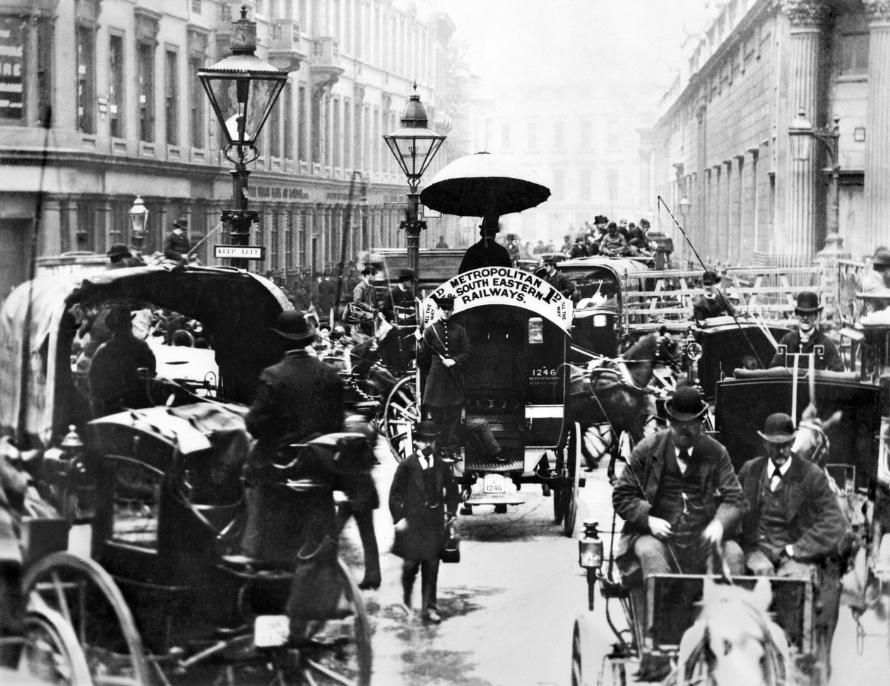 Storbritannia: En travel scene på banken som viser Metropolitan og South Eastern Railways Bus. London, c1878 av Unbekannt