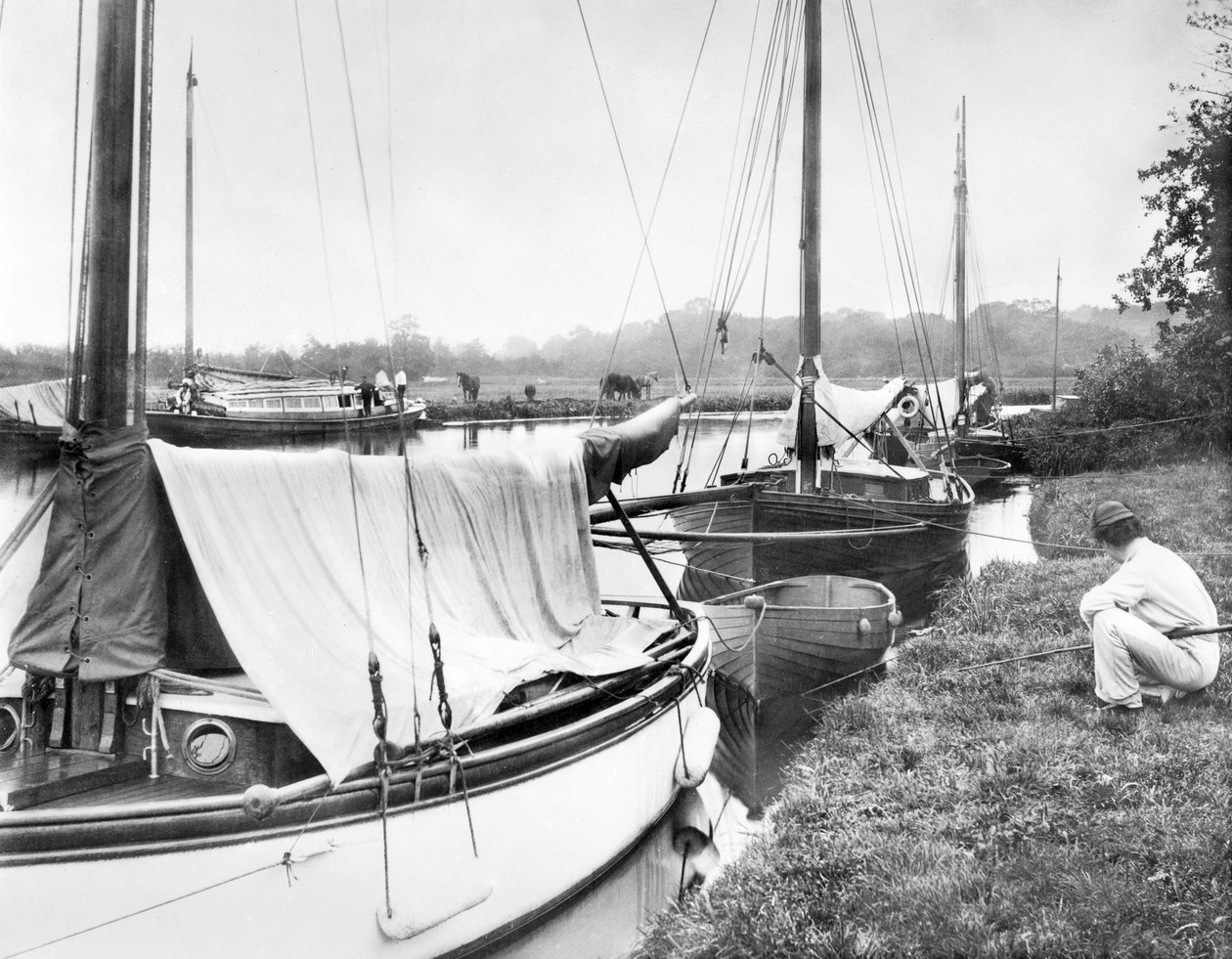 Storbritannia: Yachts and River Craft på Wroxham Broad. Norfolk Broads, av Unbekannt