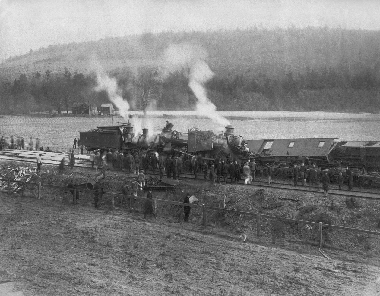 USA: ca. 1885 Et togvrak på landsbygda. (s/hvitt bilde) av Unbekannt