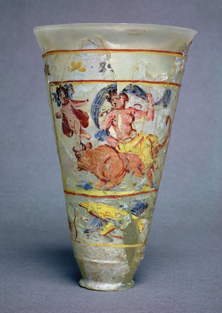 Vase med malt dekorasjon som viser Europa og oksen, romersk (glass) (se også 98005) av Unbekannt