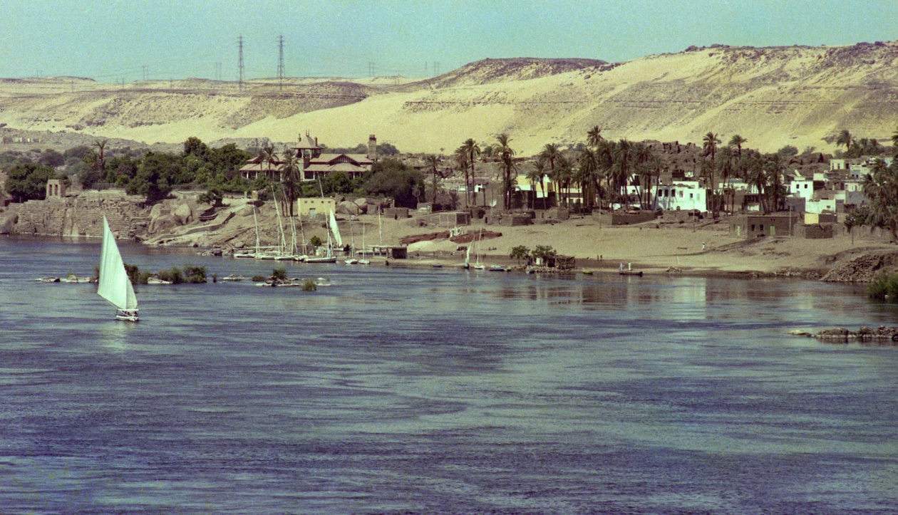 Utsikt over Nilen med Faluka-båten Egypt, ca. 1979 (bilde) av Unbekannter Künstler