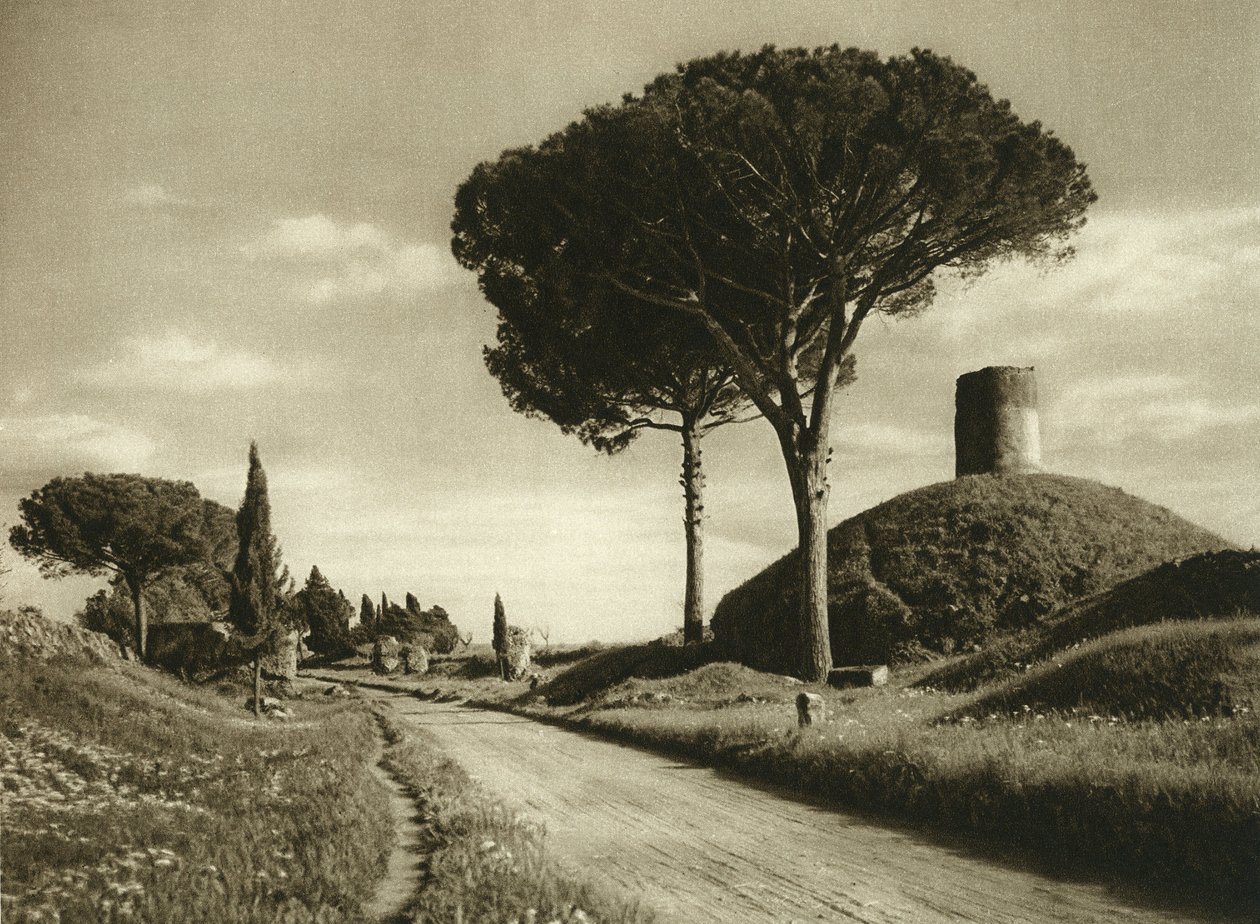 Utsikt over Appian Way (via appia). Det er en av de viktigste romerske veiene med mange rester fortsatt synlige av Unbekannt