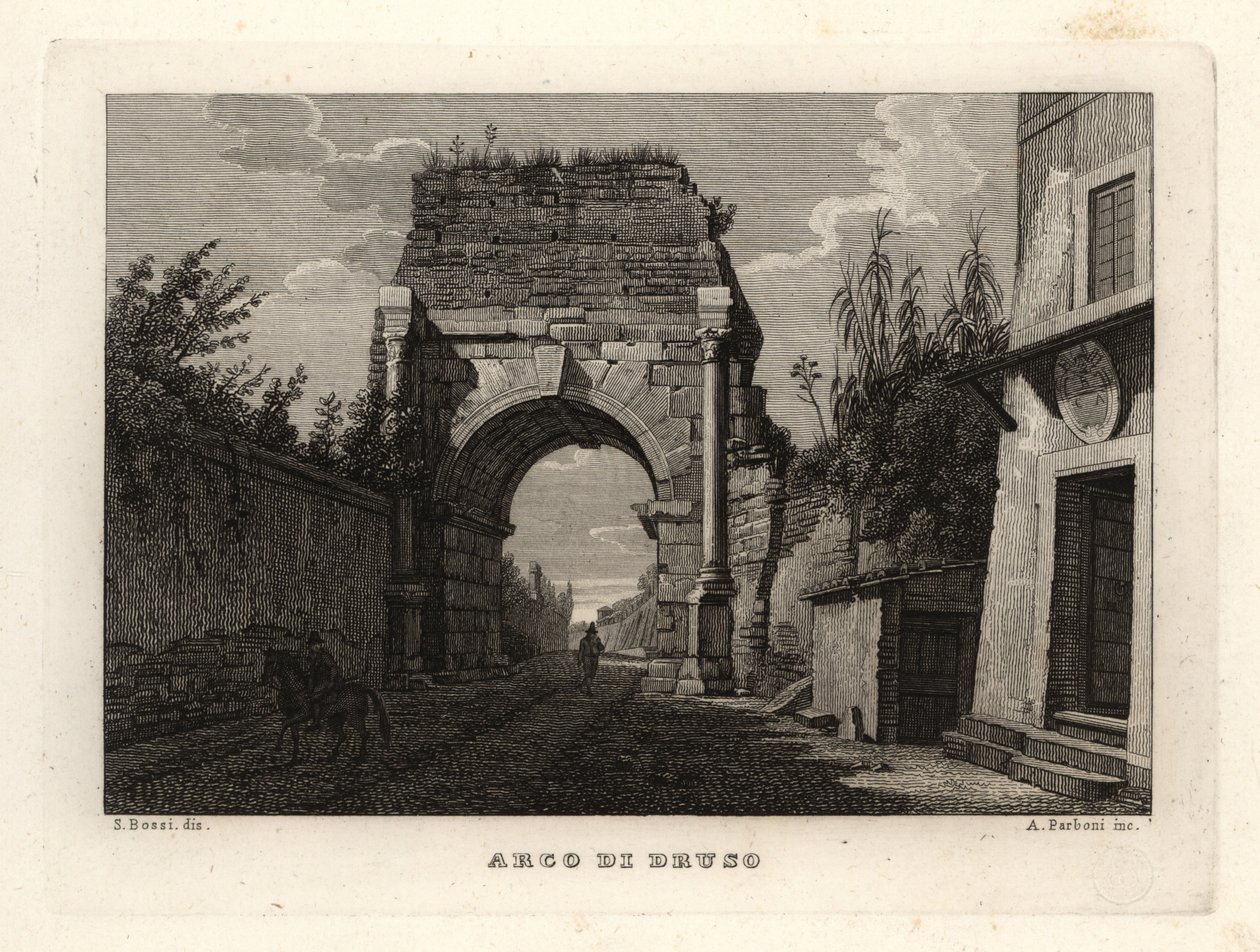 Utsikt over Drusus-buen, Arco di Druso, Roma av Unbekannt