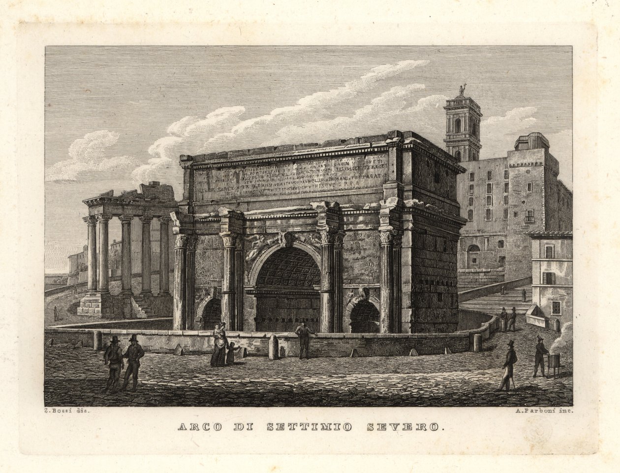 Utsikt over buen til Septimius Severus, Arco di Settimio Severo, Roma av Unbekannt