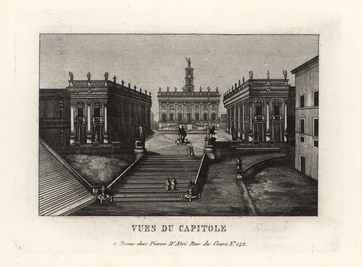 Utsikt over Capitoline Hill. Piazza del Campidoglio, Palazzo Senatorio, Roma. av Unbekannt
