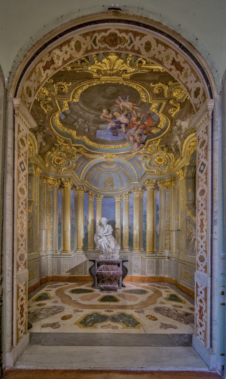 Utsikt over kapellet med fresker av Lorenzo de Ferrari og statuen av Pierre Puget, Palazzo Carrega-Cataldi (tidligere Palazzo Tobia Pallavicini), Genova, Liguria, Italia (bilde) av Unbekannter Künstler