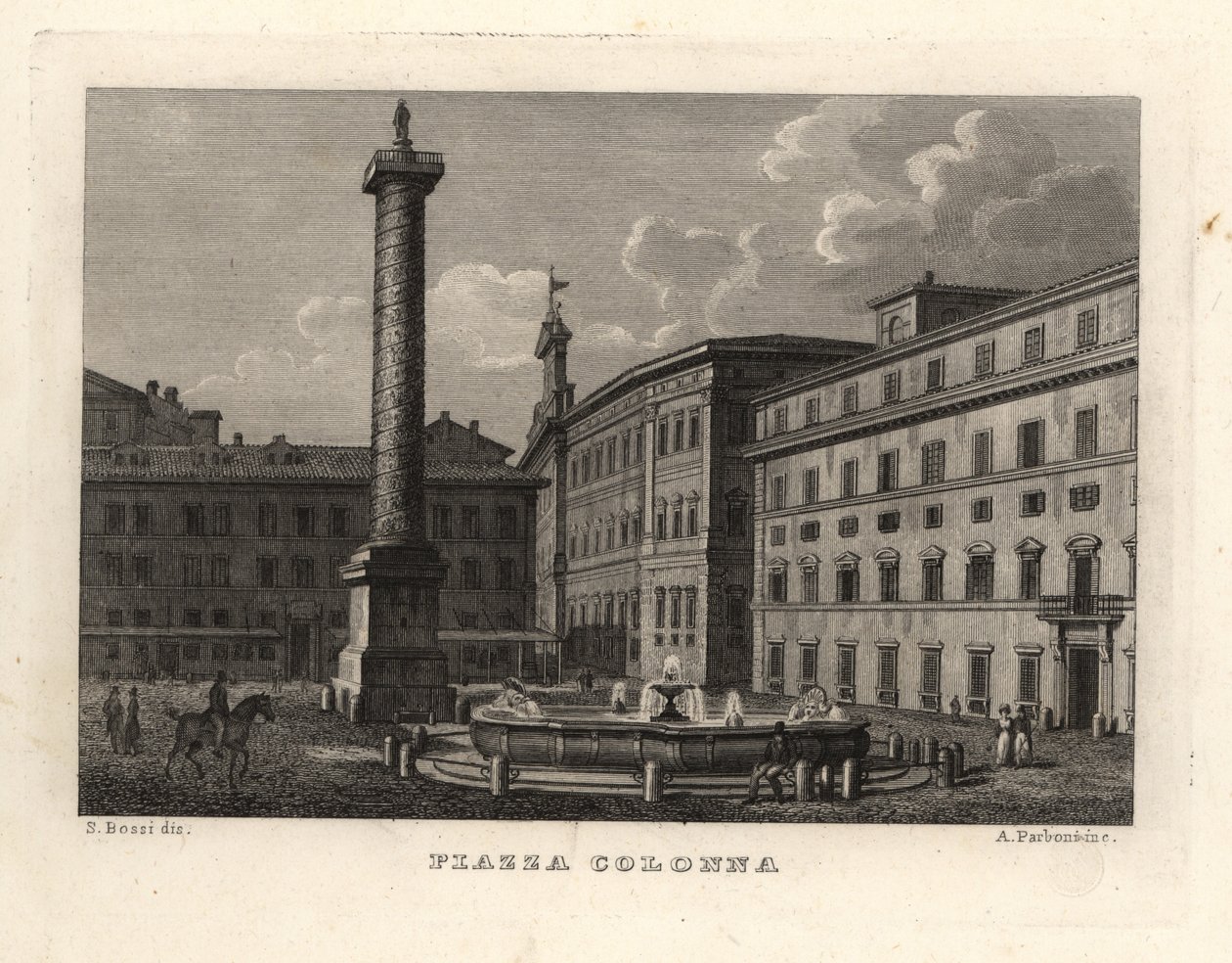 Utsikt over Piazza Colonna med Marcus Aurelius-søylen, Roma av Unbekannt