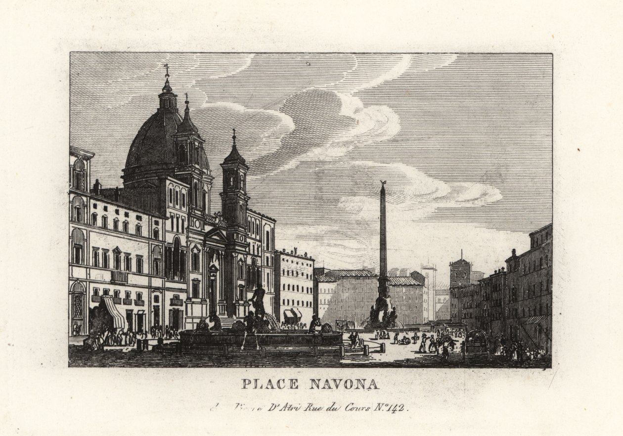 Utsikt over Piazza Navona, med fontenen, den egyptiske obelisken og kirken Sant