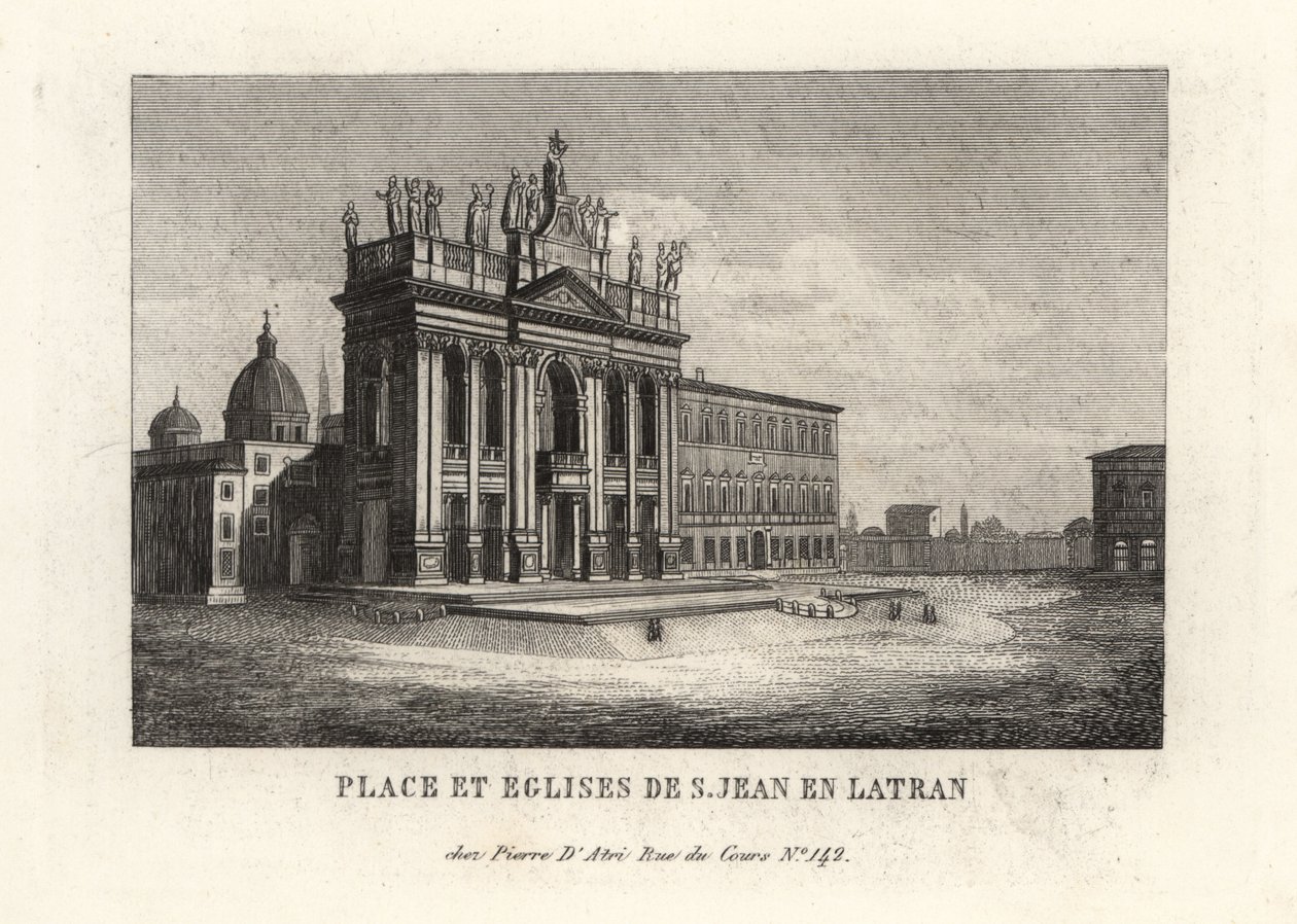 Utsikt over stedet og den pavelige erkebasilikaen St. Johannes i Lateran, Lateranbasilikaen, Roma av Unbekannt