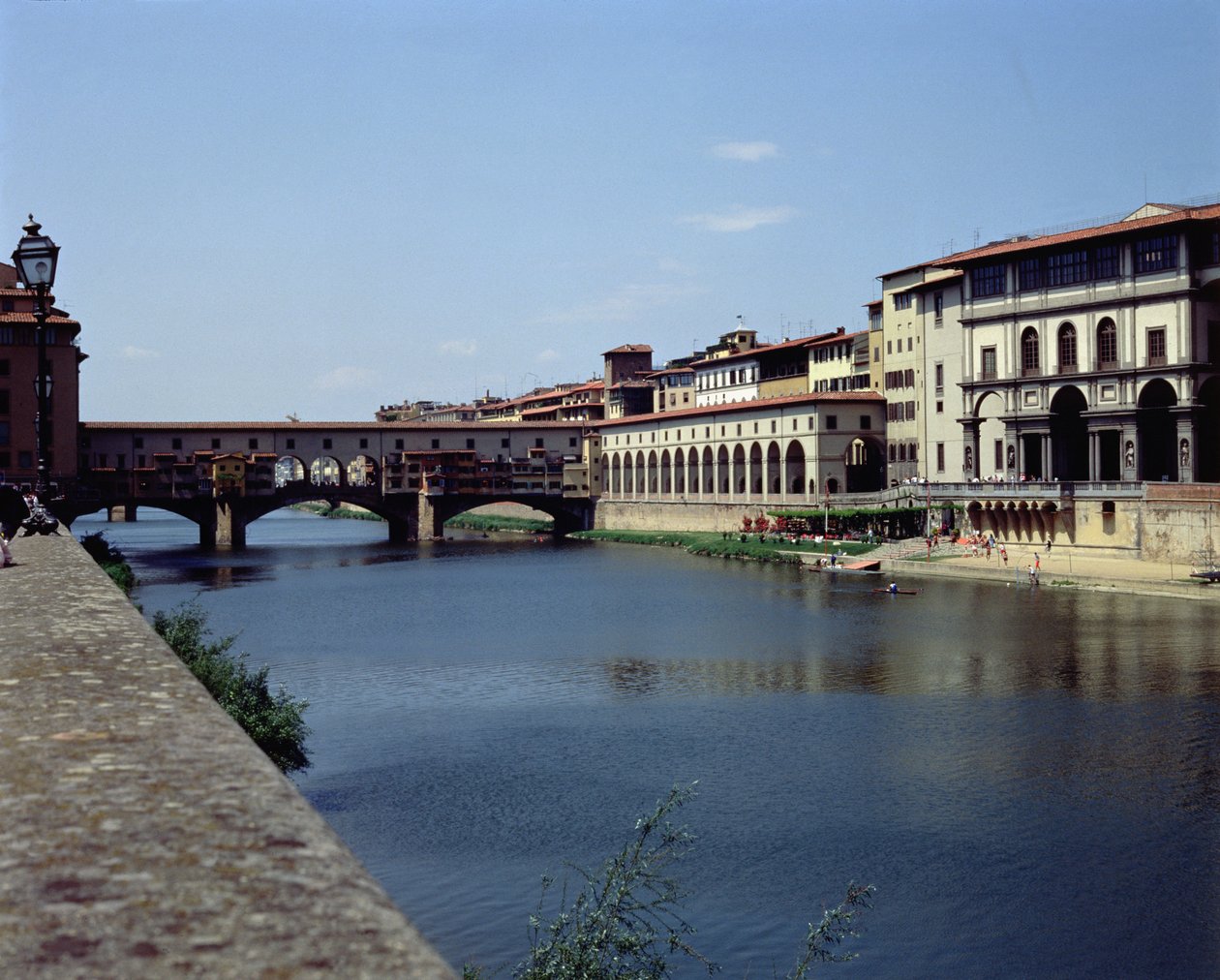 Utsikt over Ponte Vecchio og Uffizi (bilde) av Unbekannt