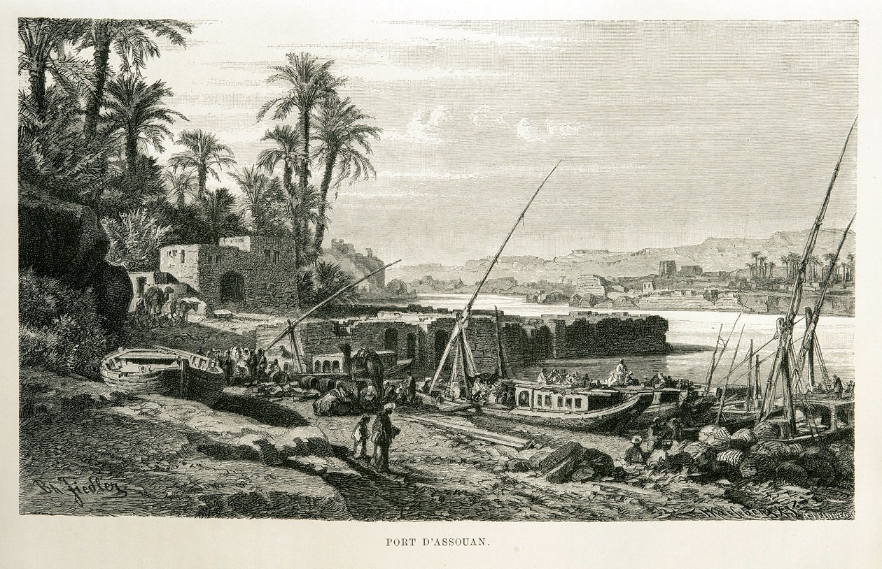 Utsikt over havnen i Aswan i Egypt - Illustrasjon fra Atlas of Egypt av Unknown