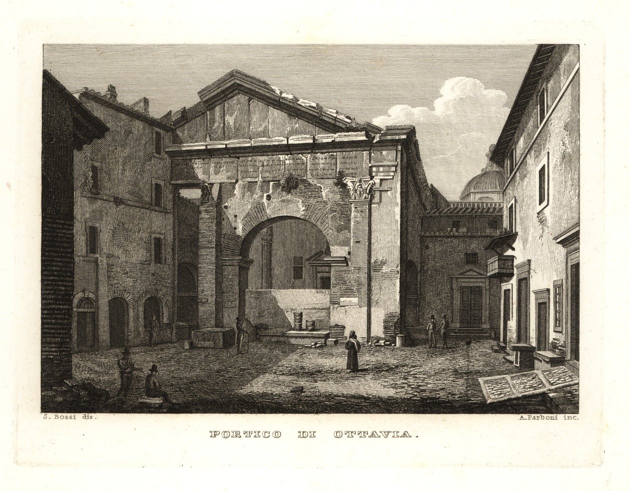 Utsikt over Portico of Octavia eller Portico of Octavia (Portico di Ottavia), Roma av Unbekannt