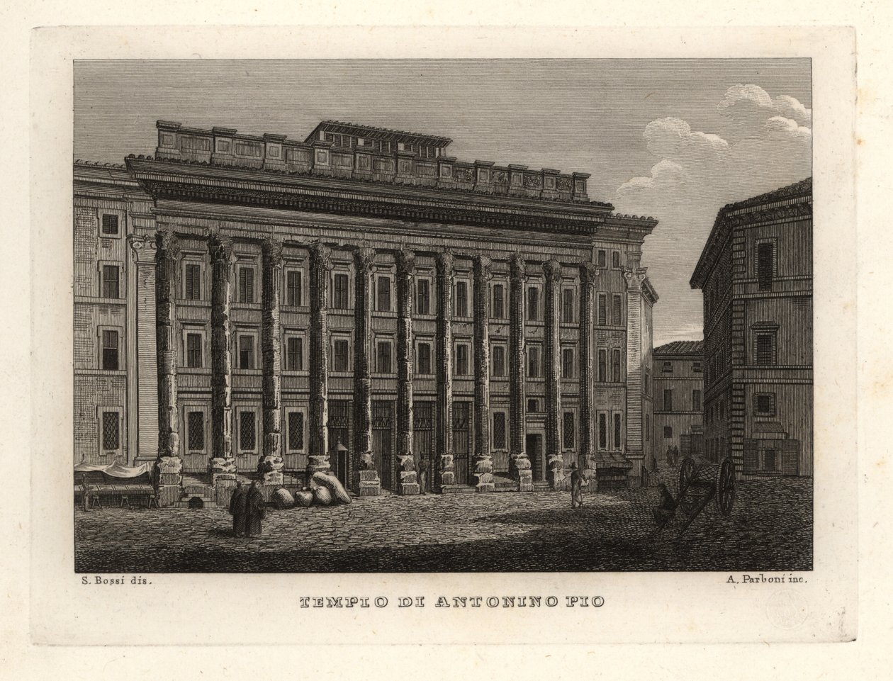 Utsikt over tempelet til Antoninus og Faustina, Tempio di Antonino Pio, Roma av Unbekannt