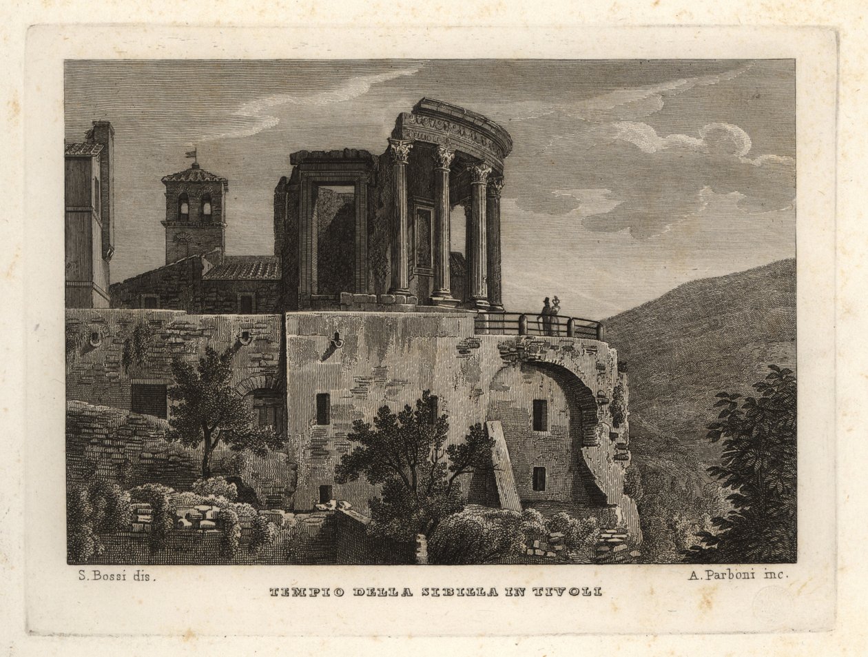 Utsikt over Sybil-tempelet i Tivoli, Tempio della Sibilla i Tivoli av Unbekannt