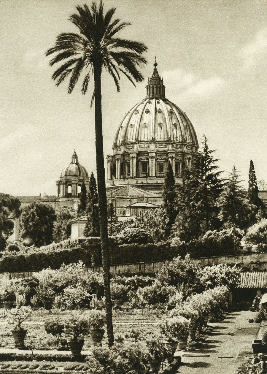 Utsikt over Vatikanhagen og St. Peter-basilikaen (San Pietro) i Roma av Unbekannt