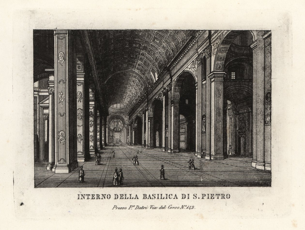 Utsikt over det indre av Peterskirken, Basilica Sancti Petri, Roma av Unbekannt