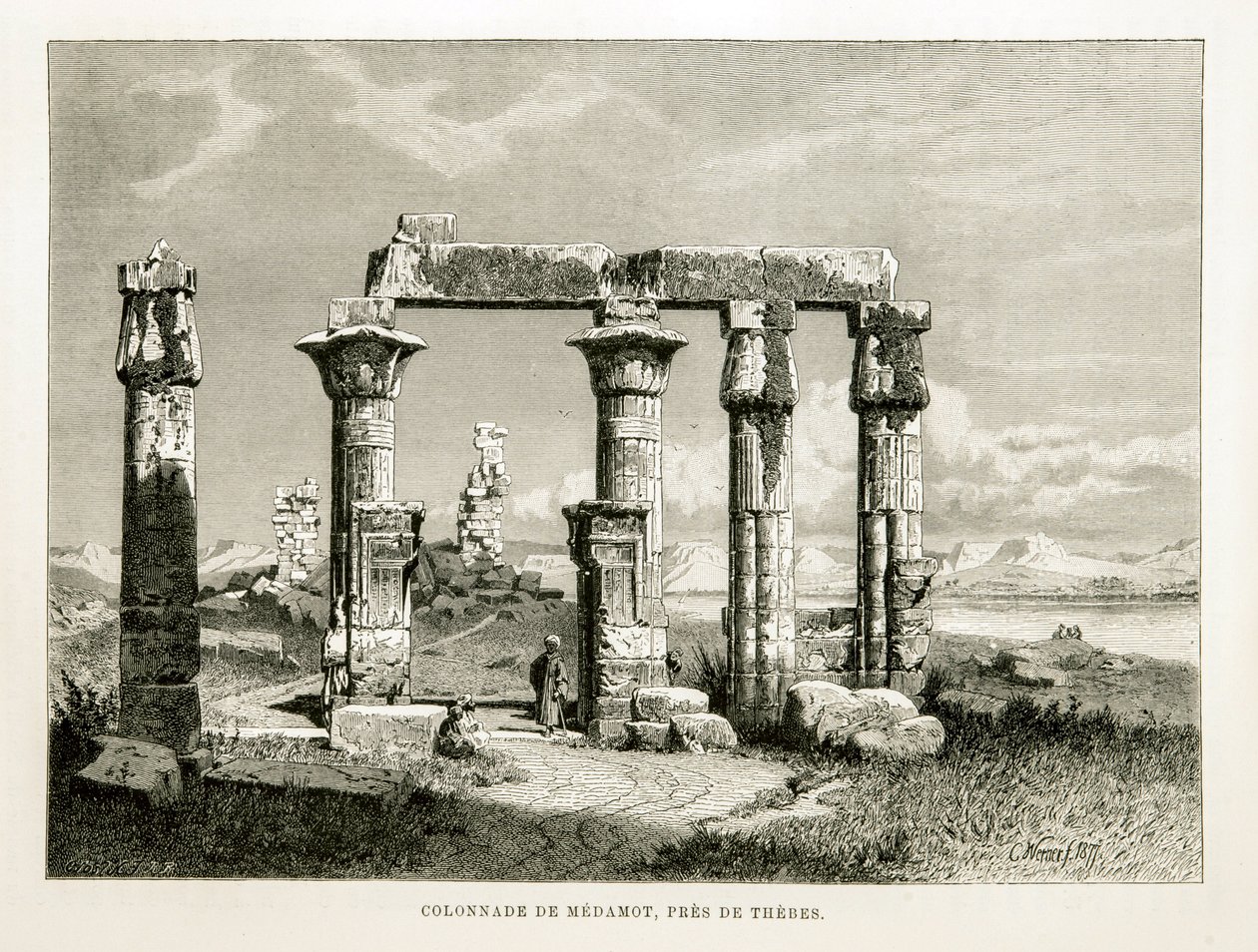 Utsikt over ruinene av Medamot Temple nær Theben, Egypt Illustrasjon fra Atlas of Egypt av Unknown