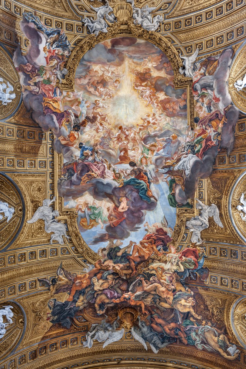 Utsikt over skipshvelvet med "Triumfen i Jesu navn", Gesù-kirken, Roma, Italia (bilde) av Unbekannter Künstler