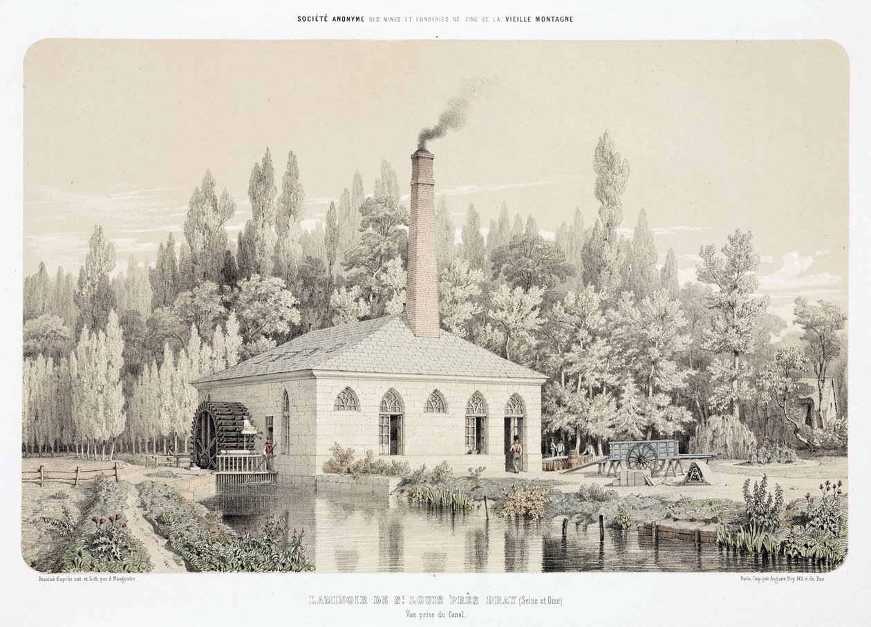 Water Power, sinkvalseverk før 1900 (Laminoir), Saint Louis, nær Bray, Frankrike av Unbekannt