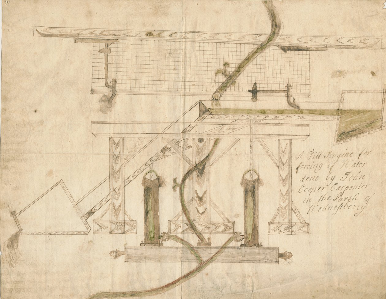 Wednesbury - A Tilt Engine: penn- og blekktegning, nd [c 1710] av Unbekannt