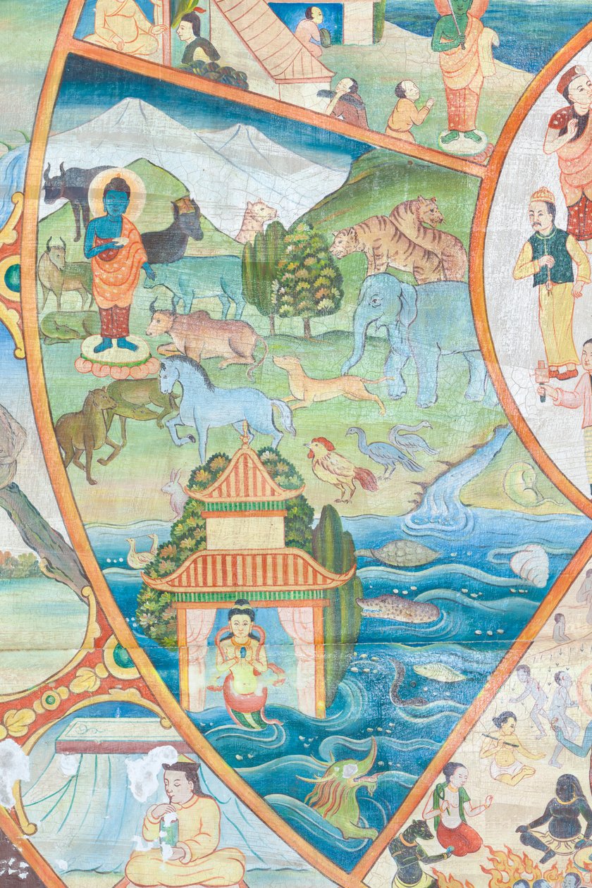 Livets hjul, detaljer, veggmaleri i wat Umong, Chiang Mai, Thailand av Unbekannter Künstler